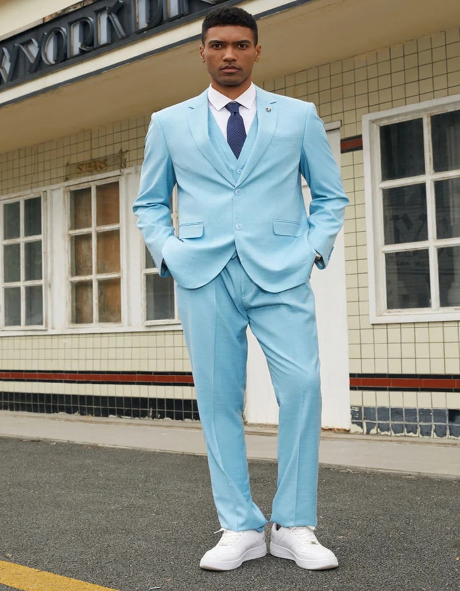 Stacy Adams Teal Green Two Button Vested Suit