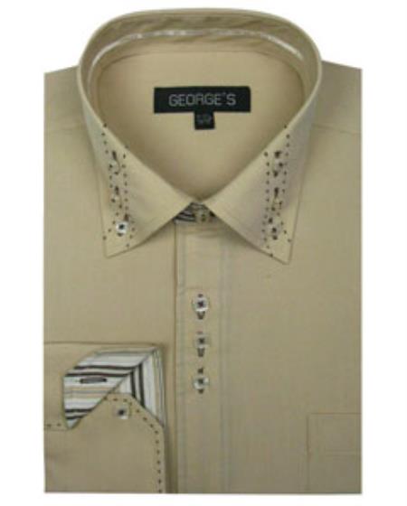 Beige 3 Button Collar Fashion Men's Dress Shirt