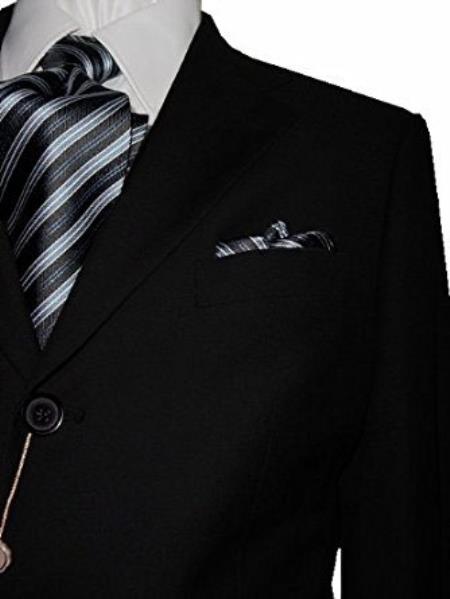 Bertolini Silk and Fabric 2 Button Solid Black Suit - High End Suits - High Quality Suits