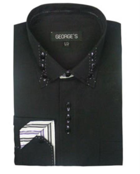 Black 3 Button Collar Fashion Men's Dress Shirt
