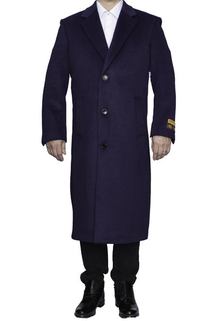 Mens Overcoat Mens Topcoat Mens Purple 3 Button Full Length Wool Dress Top Coat