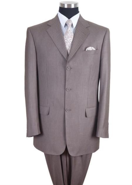 Men's Tan ~ Beige Pinstripe ~ Stripe Three Buttons Style suit Pleated Pants