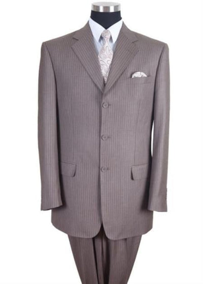 Men's Tan ~ Beige Pinstripe ~ Stripe Three Buttons Style suit Pleated Pants