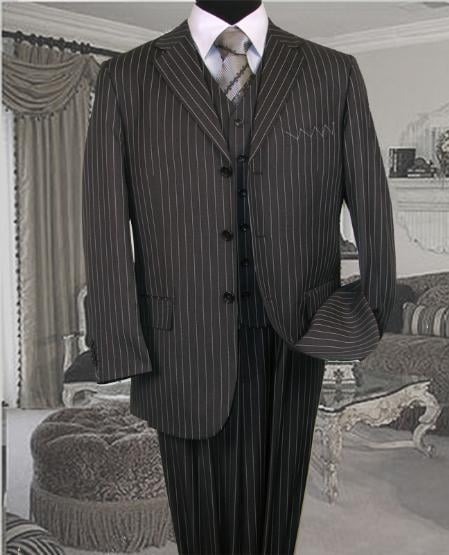 Mens Three Piece Suit - Vested Suit Charcoal Bold Chalk 3 Piece 3 BUTTON Suit