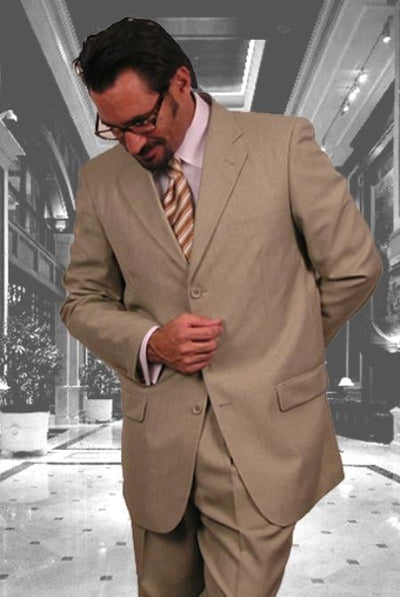 Gianni Sand Super 120's poly~rayon Khaki Cheap Priced Business Suits Clearance Sale Available in 2 or Three ~ 3 Buttons Style Regular Classic Cut