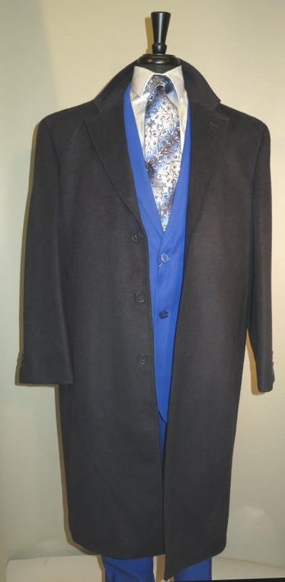Men's Dress Coat 3 Button Long Wool Blend Navy Color Full Length Overcoat Winter Men's Topcoat Sale