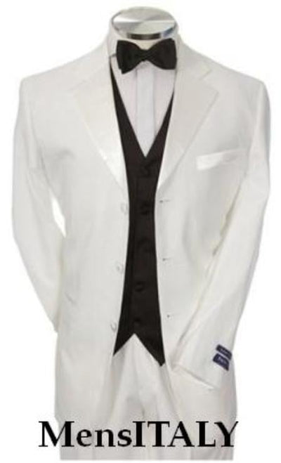 Light Weight White Men's Tuxedo 3 Buttons + Black Vested + Tuxedo Shirt & Bow Tie Package