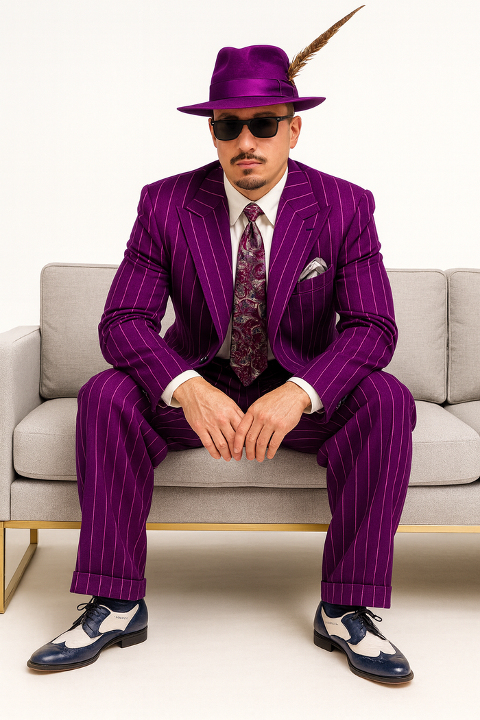 Purple Pinstripe Zoot Suit 3 Piece Vintage Outfit