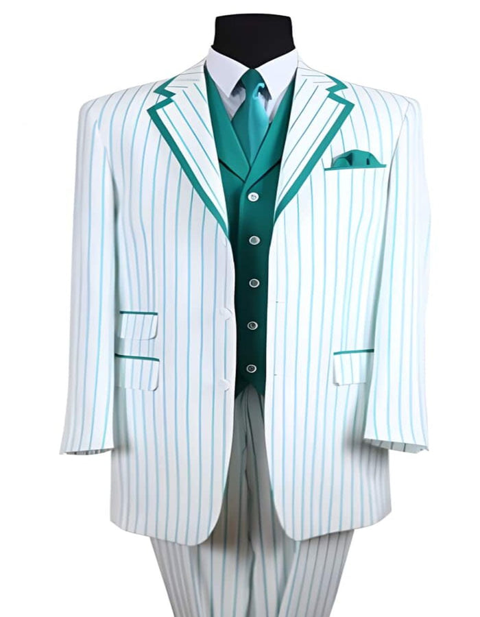 White/Turquoise Seersucker 3-Piece Summer Tuxedo