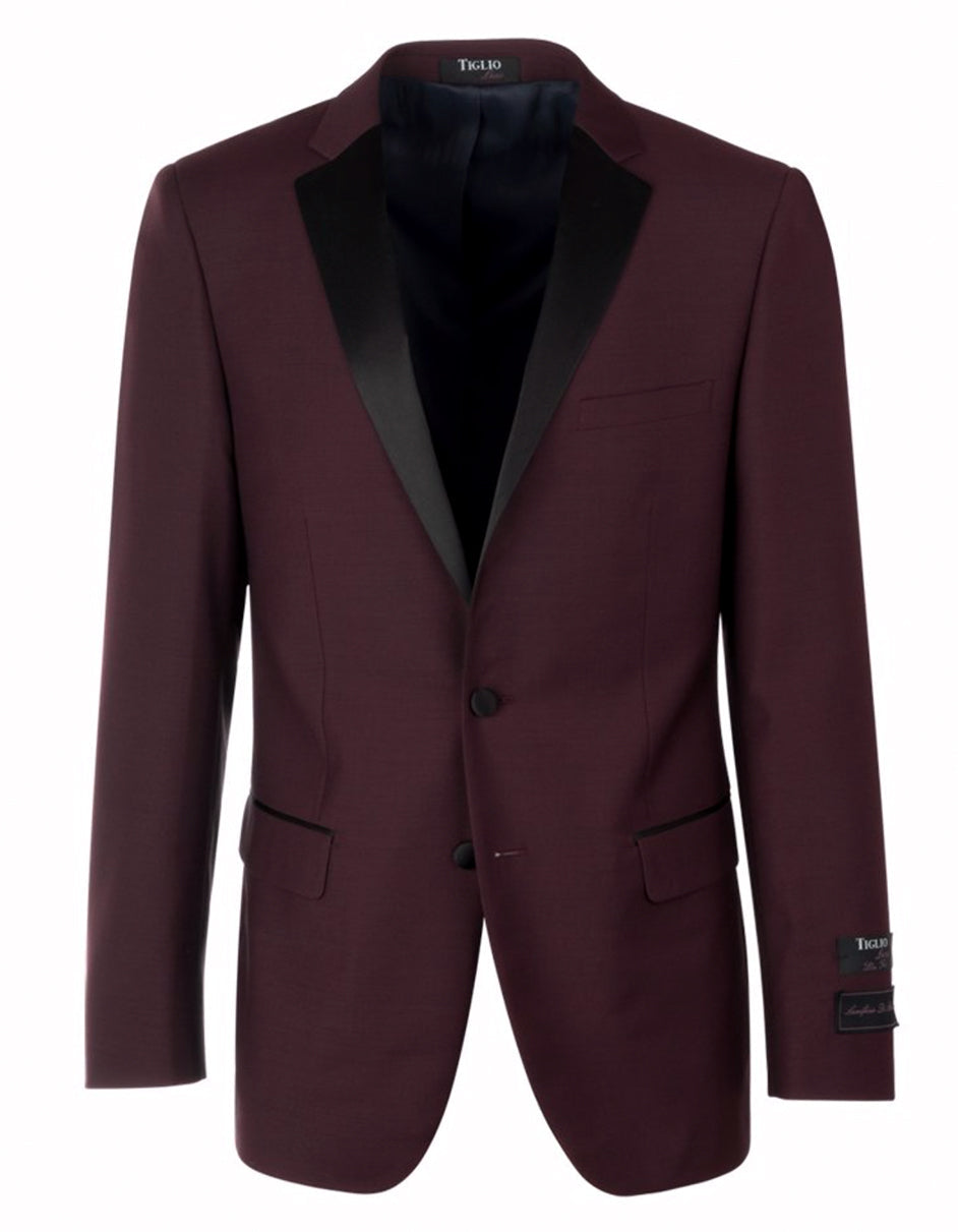Burgundy 2 Button Notch Tuxedo by Tiglio