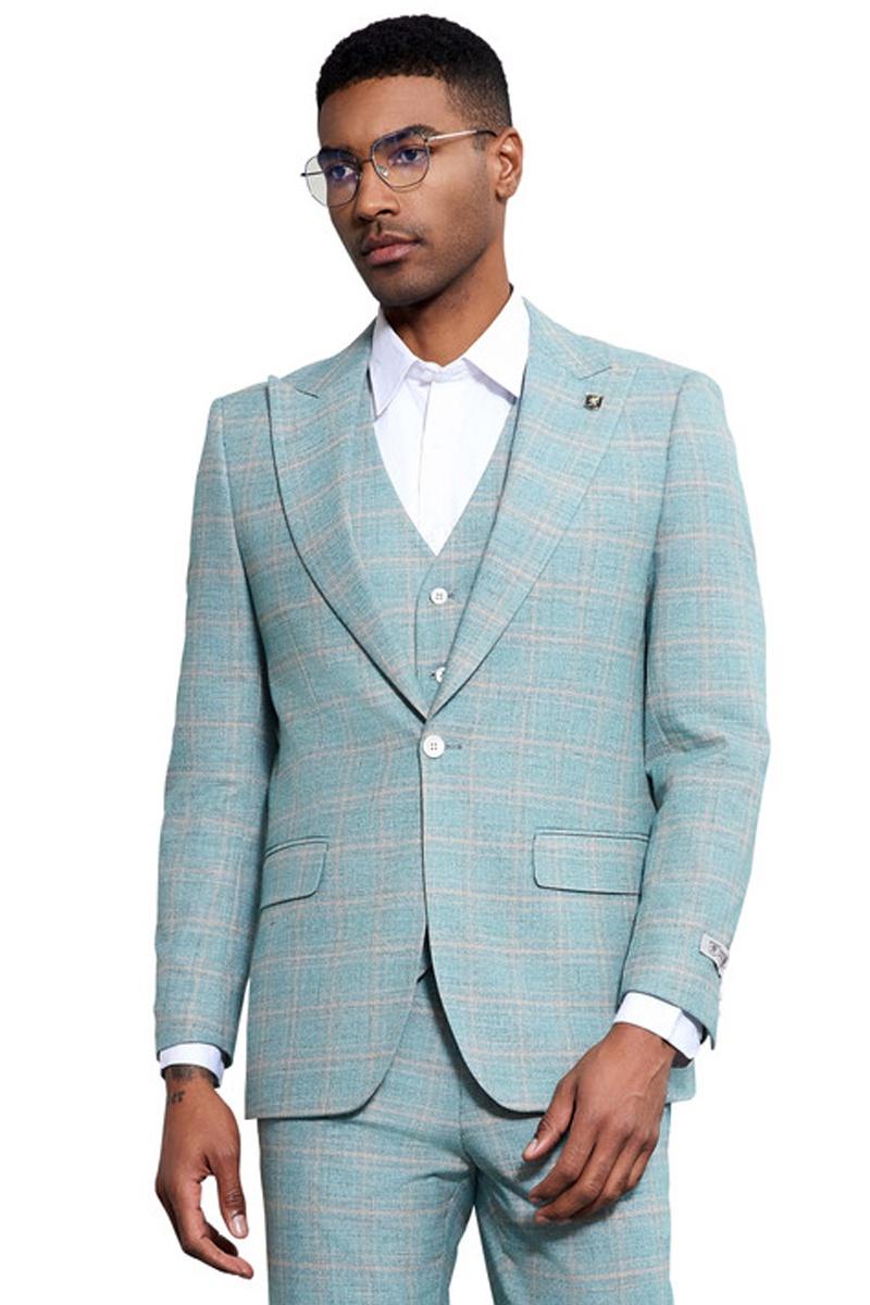 Stacy Adams Light Turquoise Plaid Suit