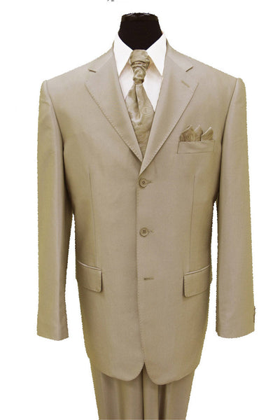 Mens 3 Button 2PC Shiny Sharkskin Suit in Tan
