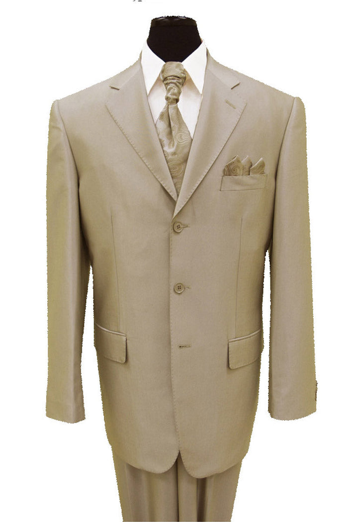 Mens 3 Button 2PC Shiny Sharkskin Suit in Tan