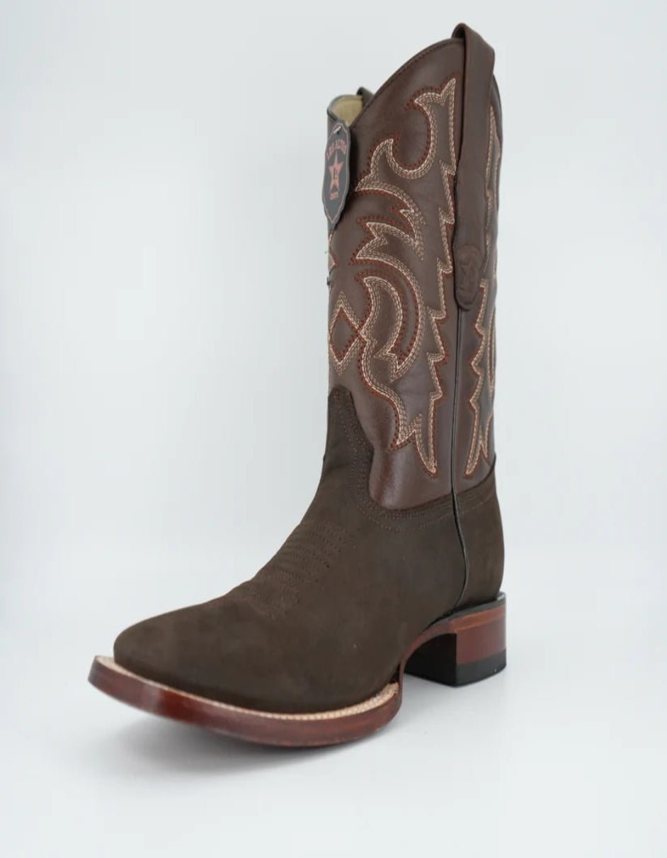 Men's Nobuck Dark Tobacco Wide Square Toe Boot