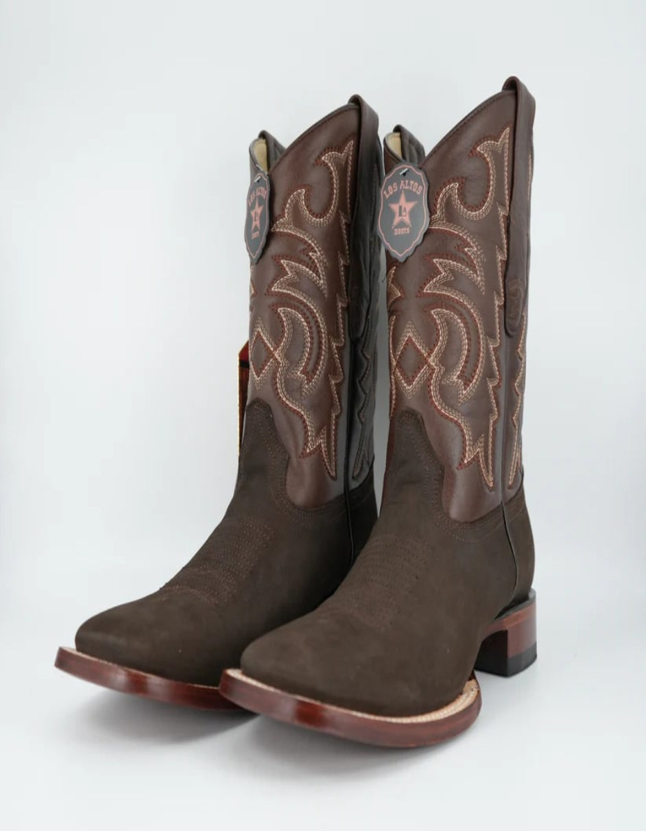 Men's Nobuck Dark Tobacco Wide Square Toe Boot
