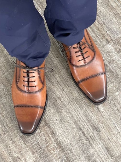 Amaro Cognac Leather Cap Toe by Mezlan