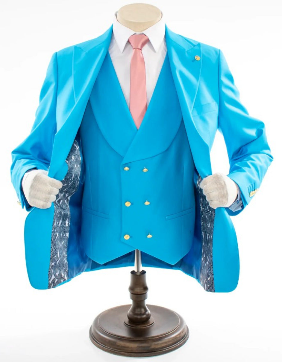 Turquoise Slim-Fit 3-Piece Suit