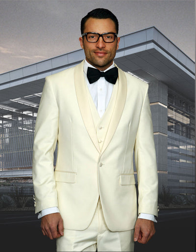 Ivory Shawl Lapel Wool Tuxedo for Men