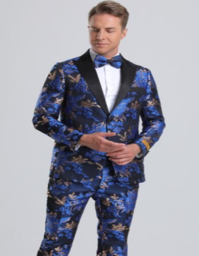 Royal Blue & Gold Tuxedo Suit Wedding Look