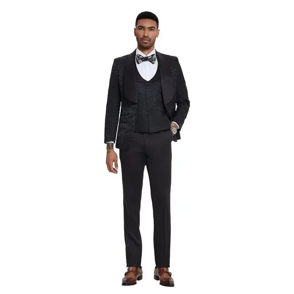 Black Paisley 3-Piece Tuxedo by Tazzio