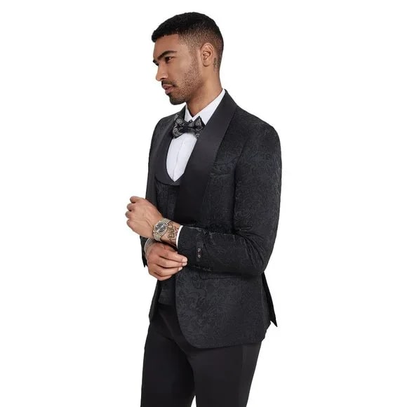 Black Paisley 3-Piece Suit by Tazzio
