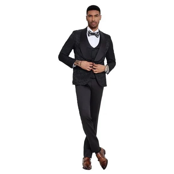 Black Paisley 3-Piece Suit by Tazzio