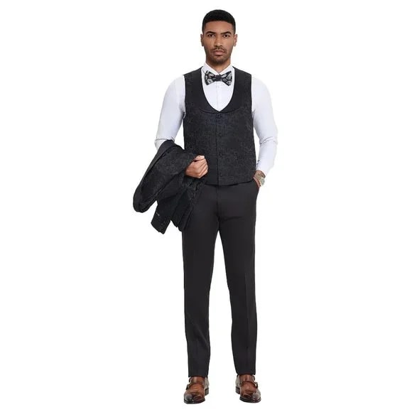 Black Paisley 3-Piece Tuxedo by Tazzio
