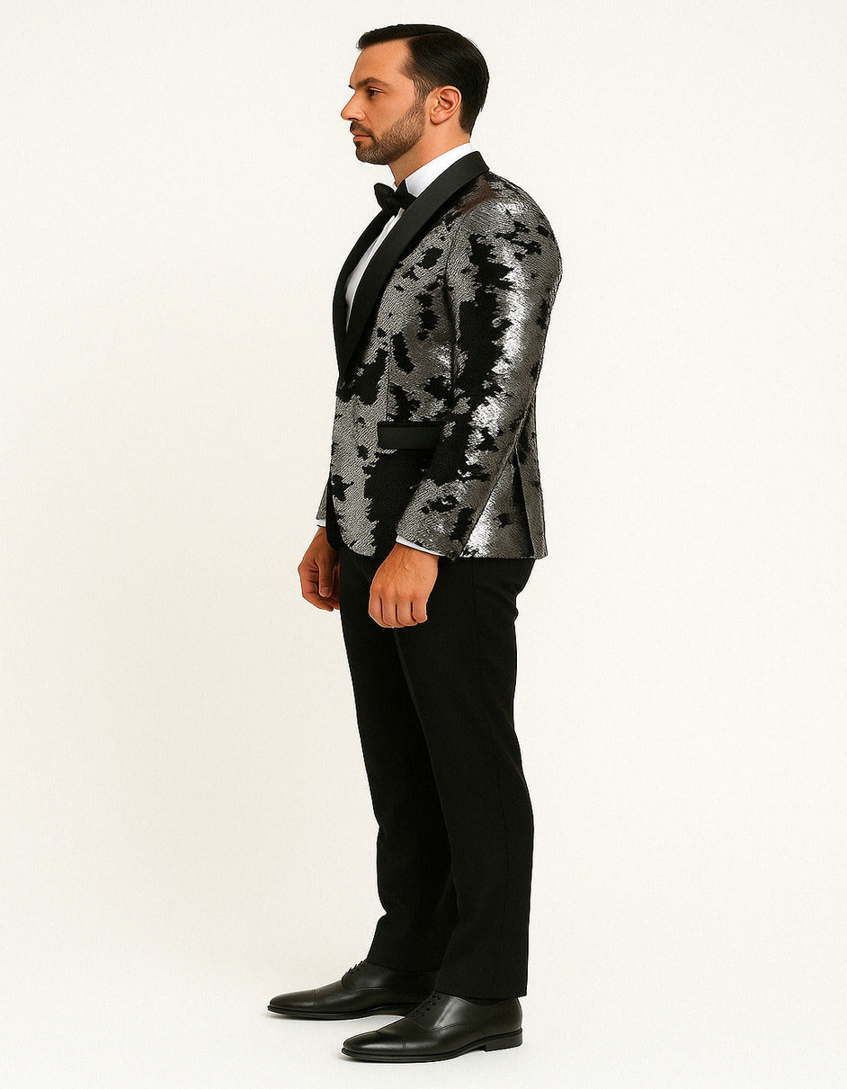 black and silver formal dress mens Silver Sequins Notch Lapel Men Suit Newest Slim Fit Prom Party Suits