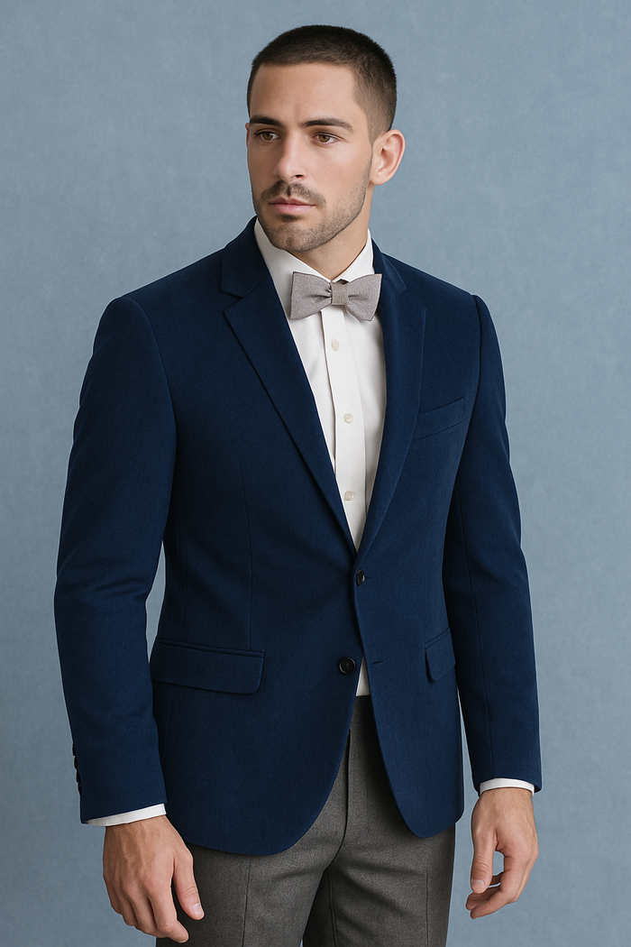 Mens Velvet Dinner Jacket - Mens Tuxedo Blazer With Trim Shawl Collar Navy Blue