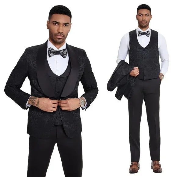 Black Paisley 3-Piece Suit by Tazzio