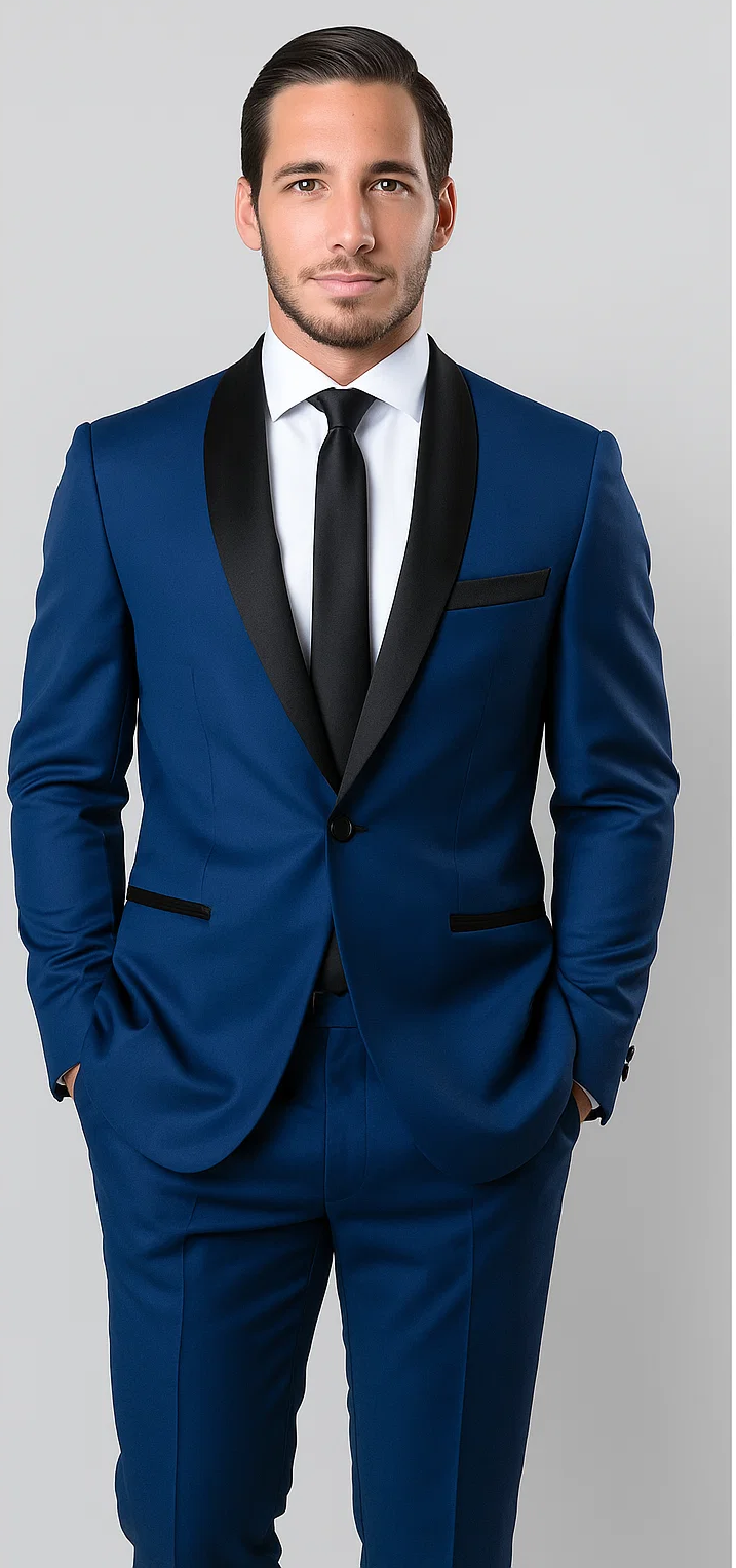 black dress blue suit Blue Full Canvas Suit