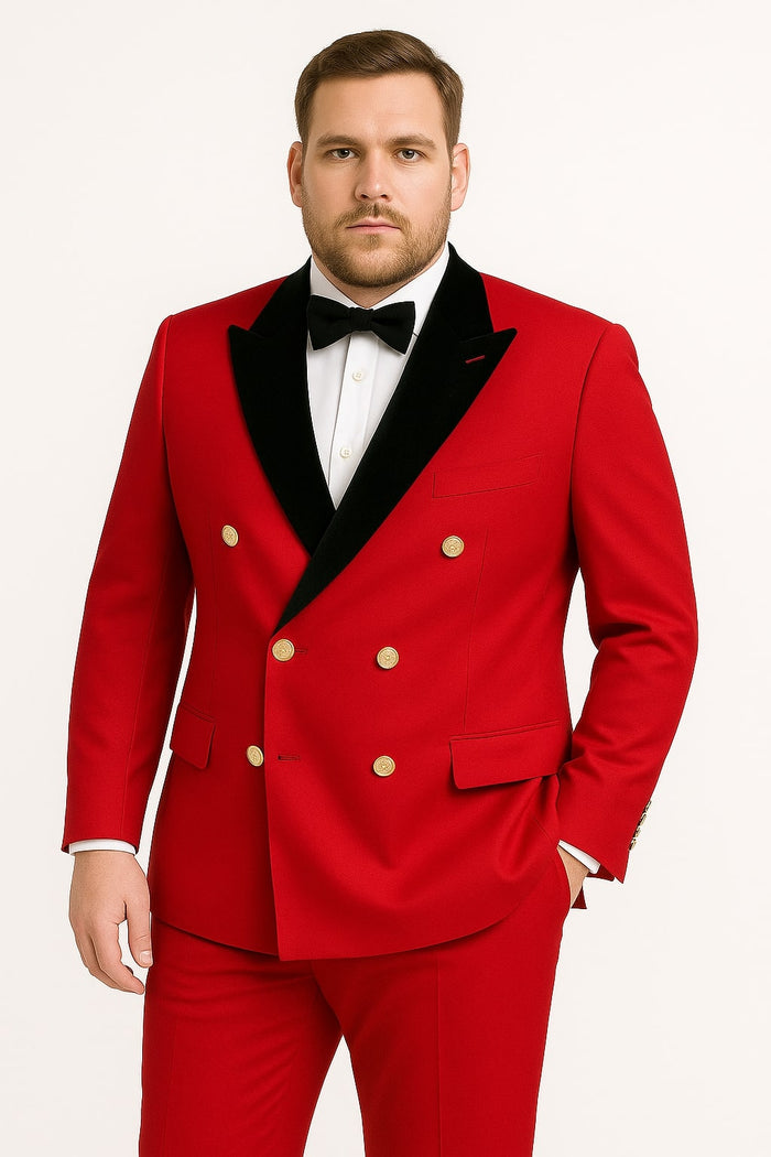 Red Velvet Lapel Double-Breasted Tuxedo