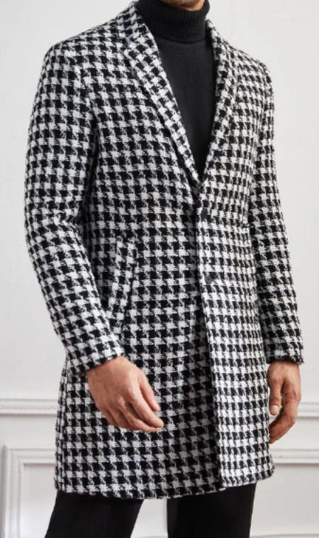 Men's Houndstooth Tweed Overcoat