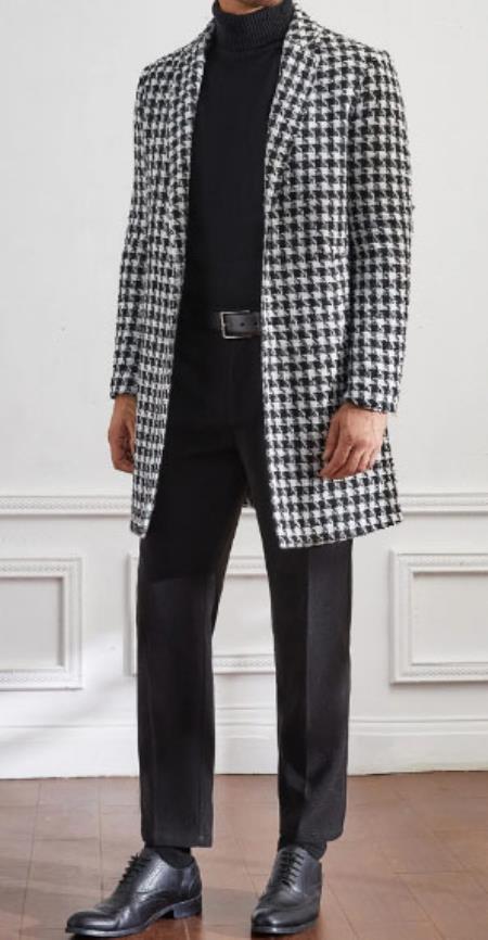 Men's Houndstooth Tweed Overcoat