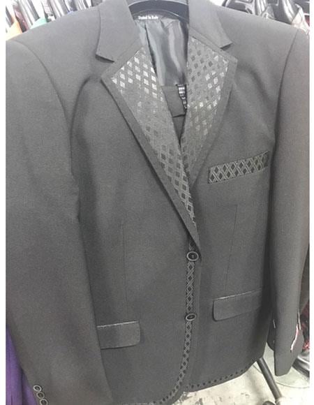 Men's 2 Button Black Tuxedo Vested Suit Patten
