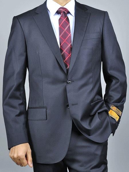 Authentic Alberto Nardoni Brand Hand Pick Stitching Men's Slim Fit 2 Button Black Wool Suit With Flat Front Pants
