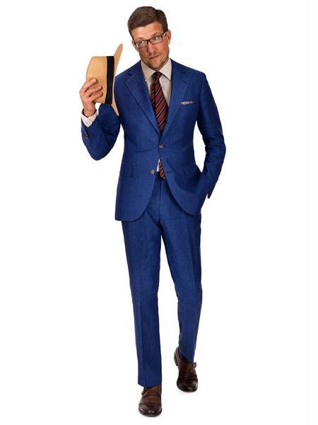 Men's 2 Button Intense Blue Linen Suit