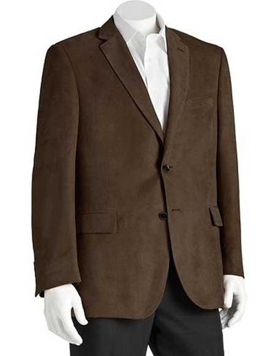Microsuede Men's Classic Fit 2 Button Polyester Brown Double Vent Blazer