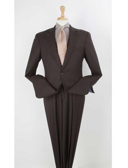 Men's 100% Real Wool Dark Brown 2 Button Pleated Wide Leg Pants Online Discounted Suit