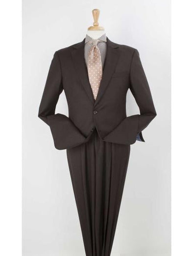 Men's 100% Real Wool Dark Brown 2 Button Pleated Wide Leg Pants Online Discounted Suit