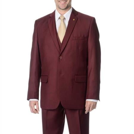 Men's Burgundy ~ Wine ~ Maroon Two Button Pleated Pants