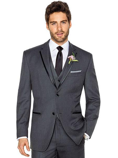 Men's 2 Buttons Charcoal Grey ~ Gray Tuxedo 2 Button Style With Trim Vested