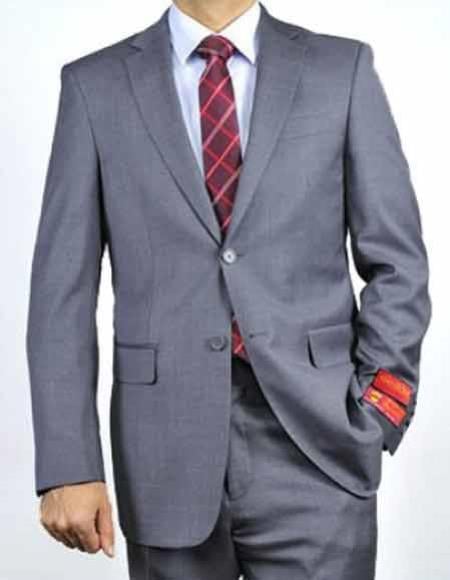 Authentic Tiglio Brand Men's Italian Two Button Gray Solid Double Vent Suit- High End Suits - High Quality Suits