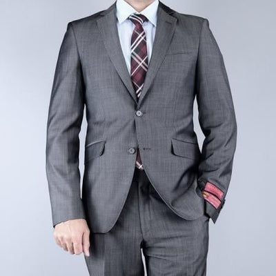 Tiglio Men's Classic Fit Sharkskin Grey Black 2-Button Suit - High End Suits - High Quality Suits