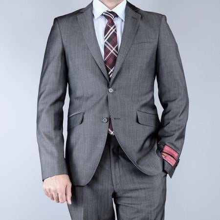 Tiglio Men's Classic Fit Sharkskin Grey Black 2-Button Suit - High End Suits - High Quality Suits