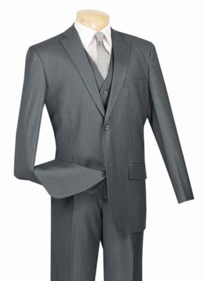 Men's Grey 2 Button with Vest and Classic Pinstripe Suit