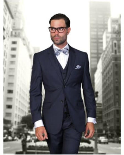 Statement Men's 3 Piece 100% Wool Powder Blue Suit - Double Breasted Vest