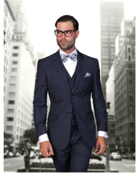 Statement Men's 3 Piece 100% Wool Powder Blue Suit - Double Breasted Vest