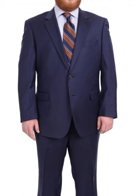 Mix and Match Suits Men's Dark Navy Blue Suit For Men Portly Fit Two Button Super 130's Suit Executive Fit Suit - Mens Portly Suit