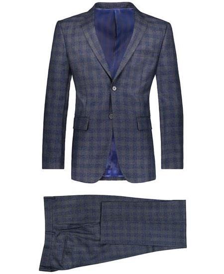 Men's Navy 2 Button Suit Window Pane Blazer